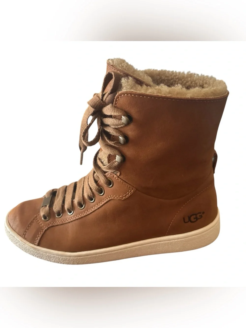 NWOT UGG Women’s Size 7.5 Chestnut Leather Shearling Lined Lace-Up High Top Boot